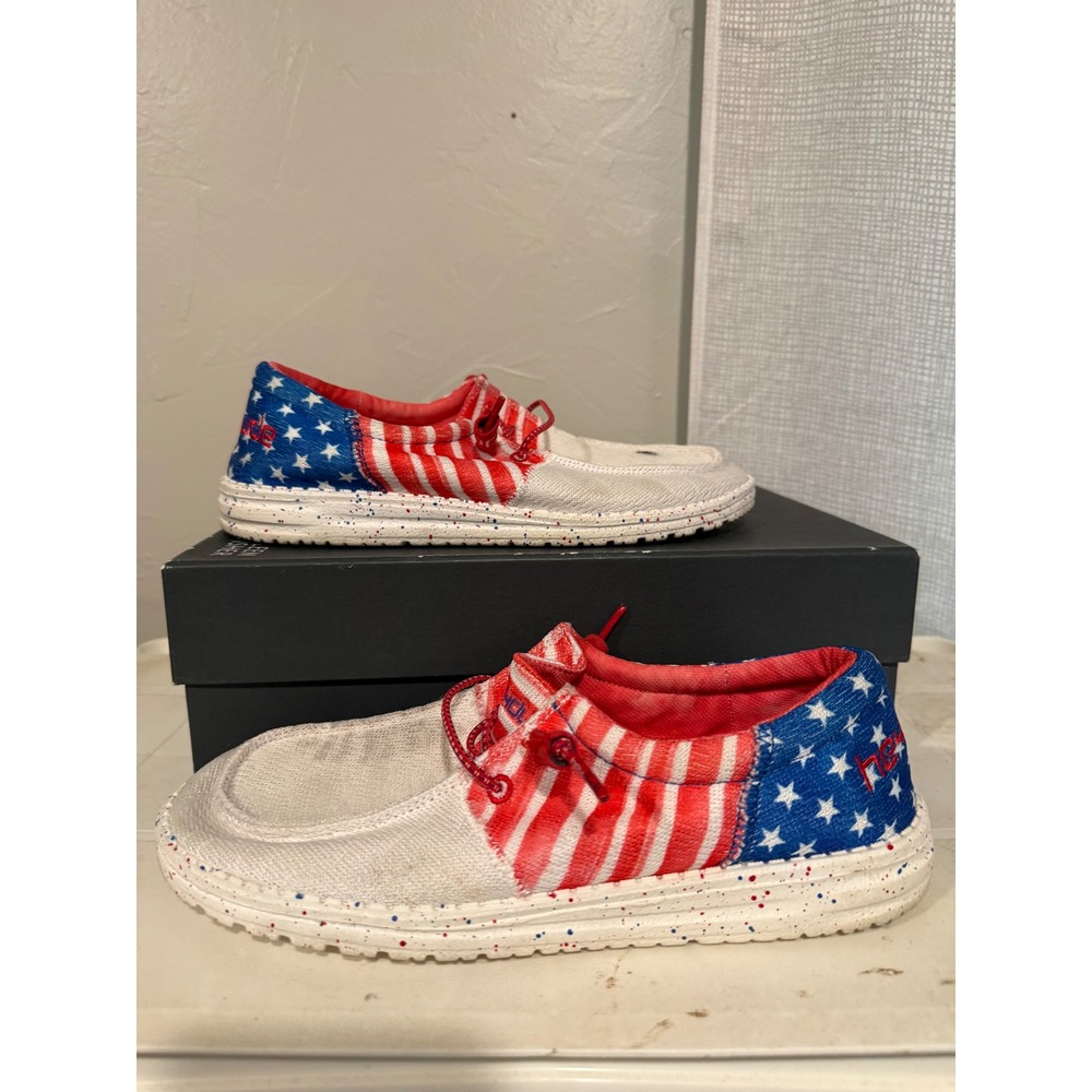 Hey Dude Wendy Sox Americana Women Size 8 Red White Blue Flag Fair Condition